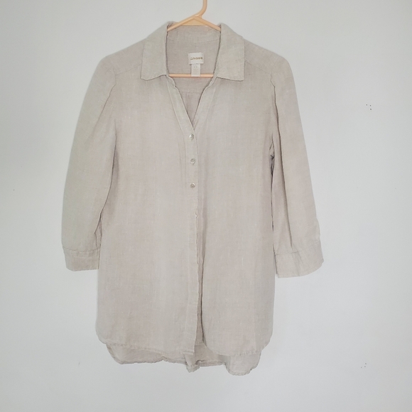 Chicos Women 100% Linen Shirt Size 0 US Small 3/4 Sleeve Minimalist Quiet Luxury - Picture 1 of 11